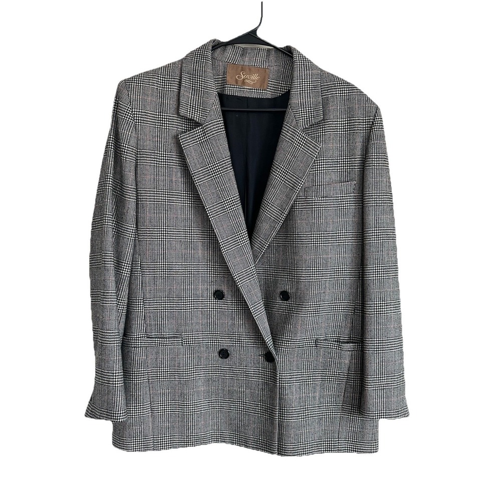 VTG Saville 100% Wool Men's 42R‎ Gray Check Tweed Blazer Double Breasted USA